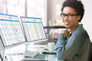 HR administrator reviewing payroll and benefits records