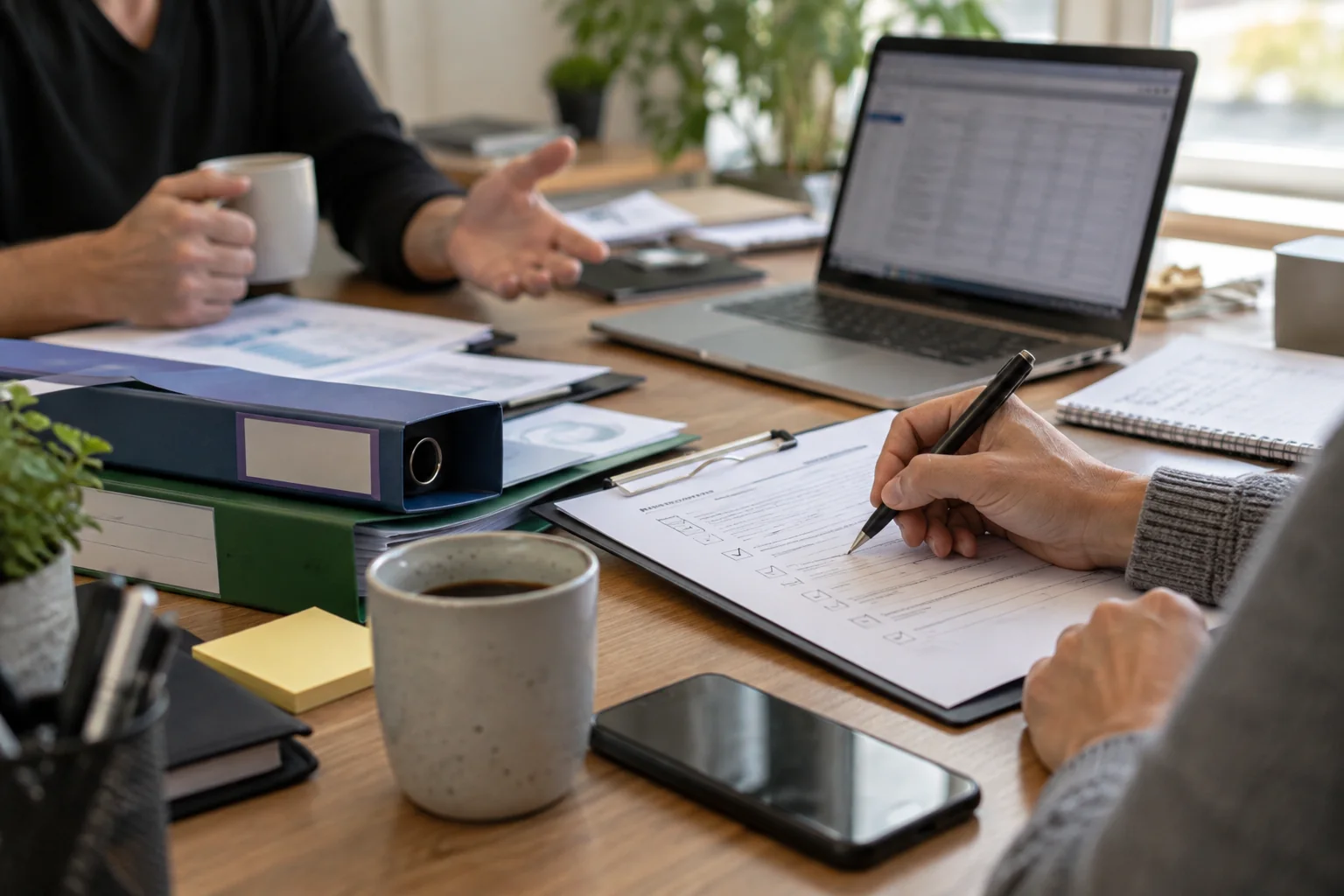 Business team marking an HR outsourcing proposal checklist