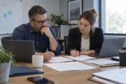 Business managers comparing HR outsourcing provider proposals with a scorecard