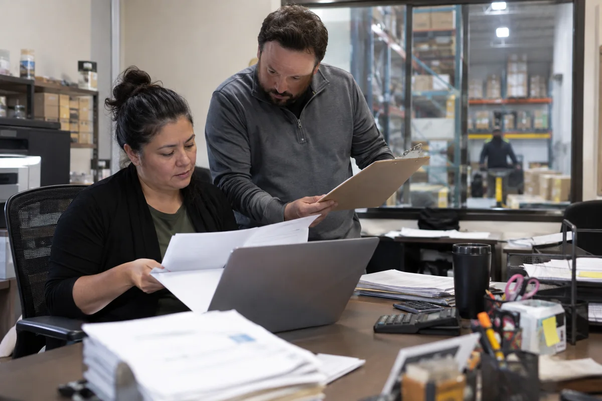 Operations staff comparing HR vendor proposals in a distribution business office