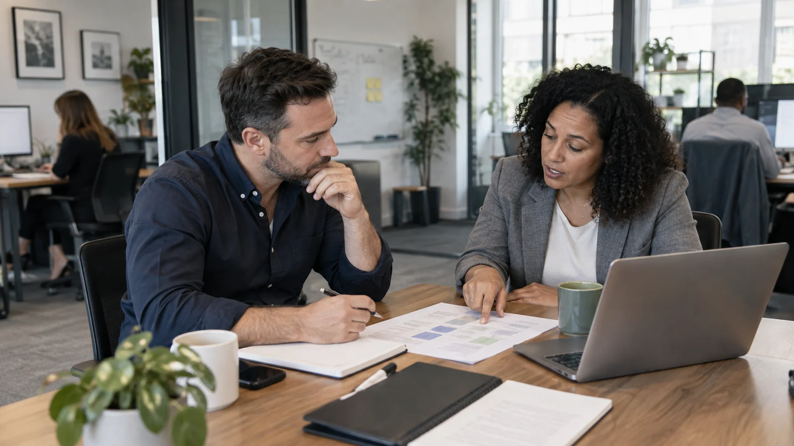 Small business leaders mapping internal and outsourced HR responsibilities